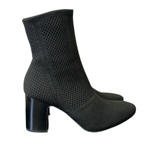 Børn Meggs Black Knit Sock Booties - Block Heel Ankle Boots - Size 7.5M Comfort